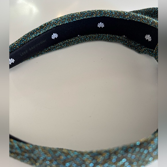 Lele Sadoughi Teal/Gold Shimmer Glitter Slim Women’s Bow Headband - Picture 5 of 6